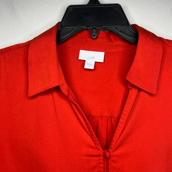J. Jill Button Front Long Sleeve Blouse Top Orange Red Size M Modal Office Boho - Picture 3 of 13